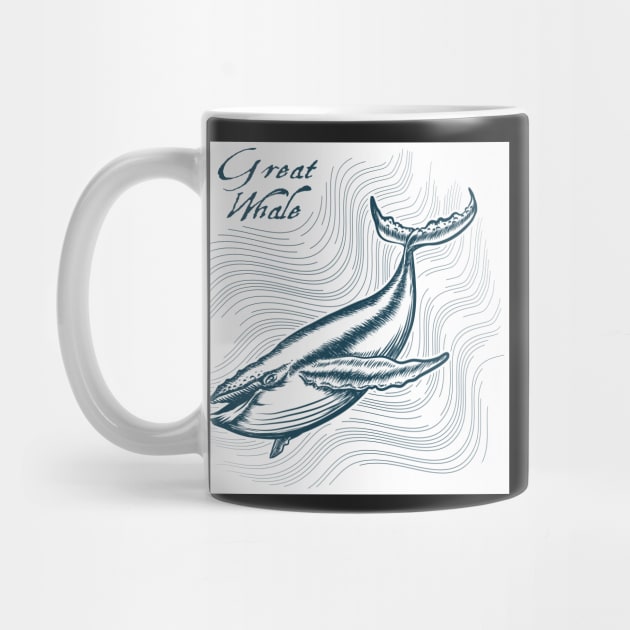 Great Whale in deep water. Engraving style. Only free font used. by devaleta